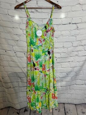 Just Bellina Lime Tropical Floral Dress Size Small Brand New W/Tags